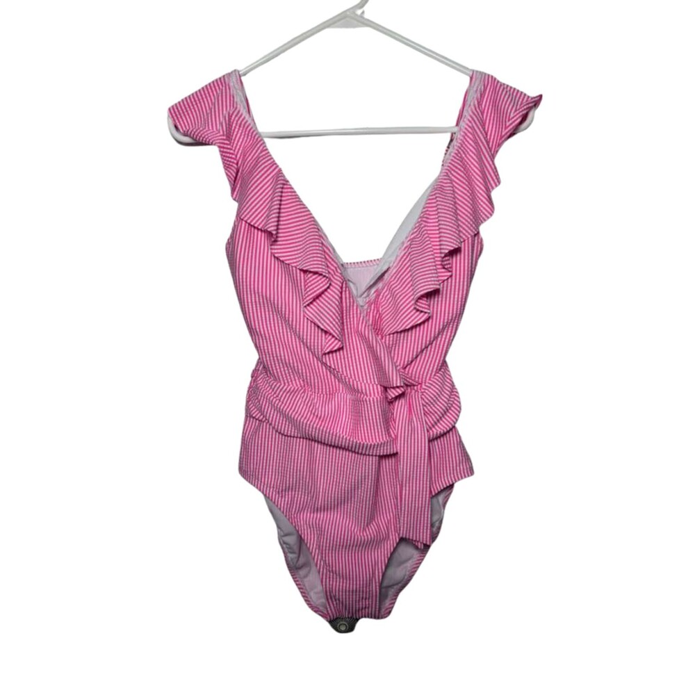 Lilly Pulitzer Delphie One Piece Swimsuit Women's Large Pink Stripes Swimwear
